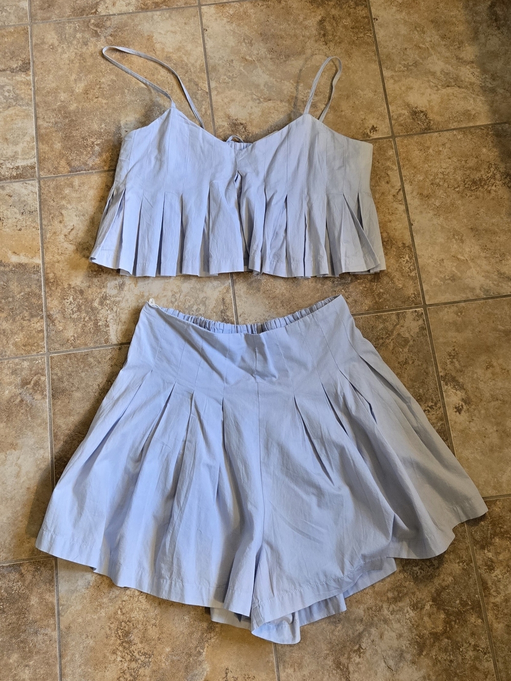 Free People Miki Pale Blue Pleated Crop Top